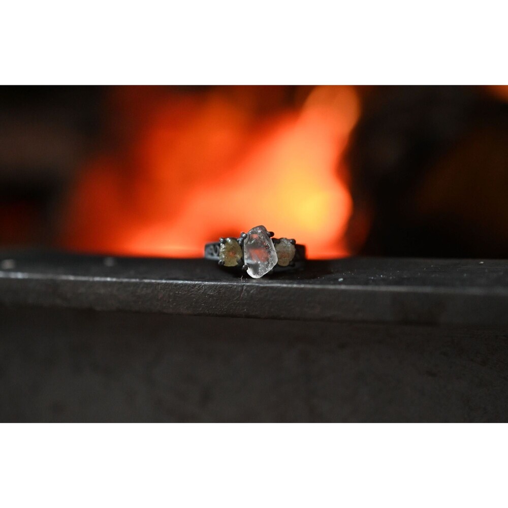 Boho Ring Raw Diamond Engagement Ring Rough Diamond Wedding Band Unique Sapphire